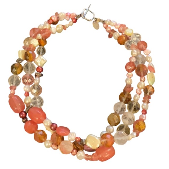 Designer Avi Soffer Pink Fruit Salad Crystal Pearl Beaded Multi Strand  Necklace - Picture 3 of 6